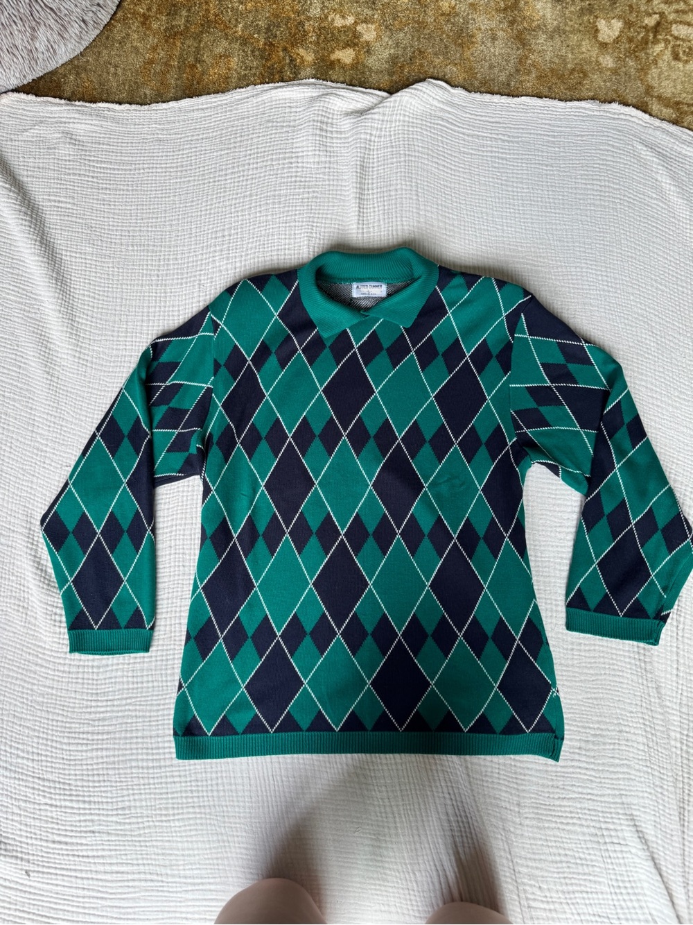 Alfred Dunner Teal & Navy Argyle Crewneck Sweater